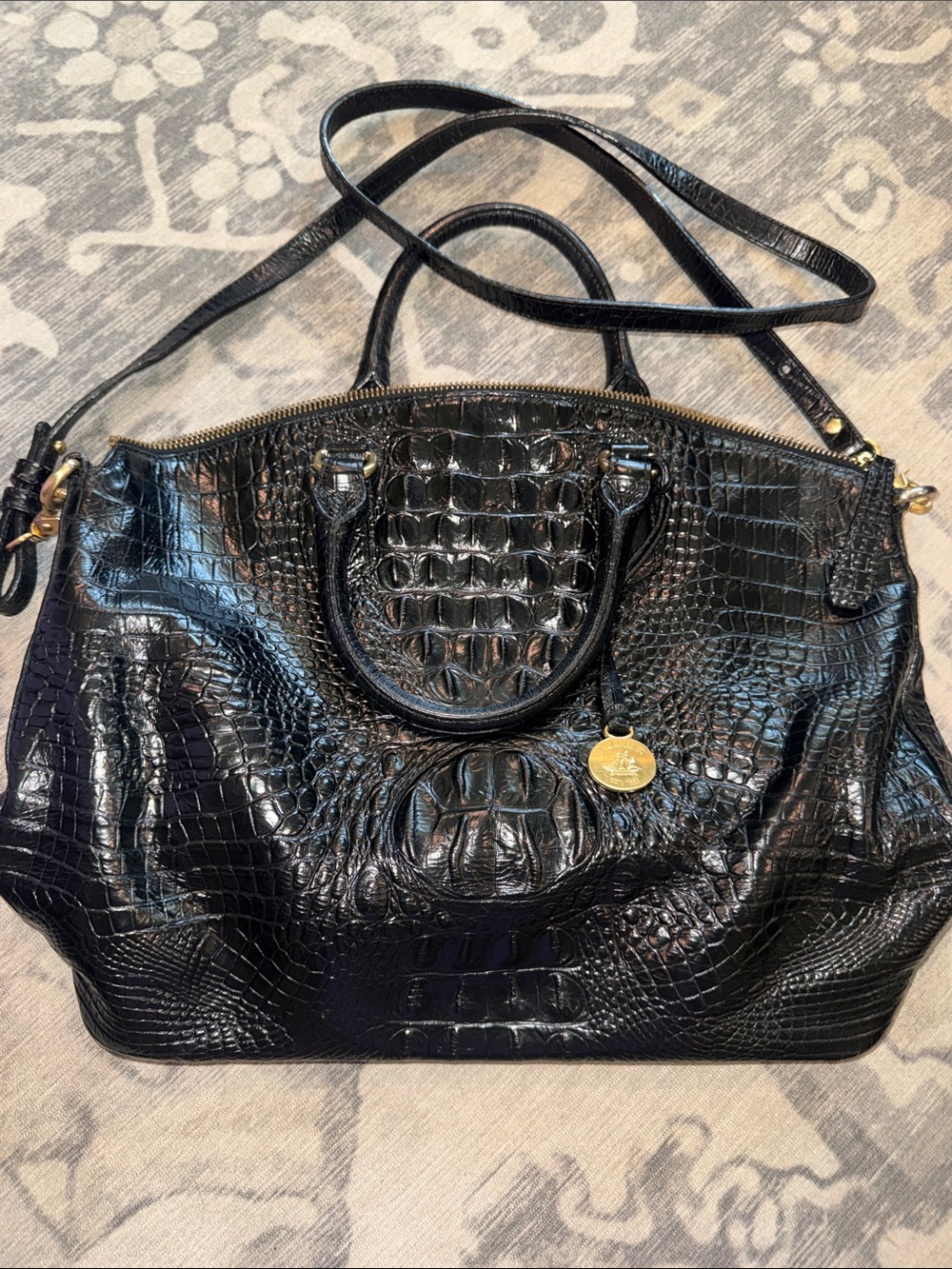 Brahmin Black Melbourne Embossed Leather Large Satchel/ Carryall Crossbody